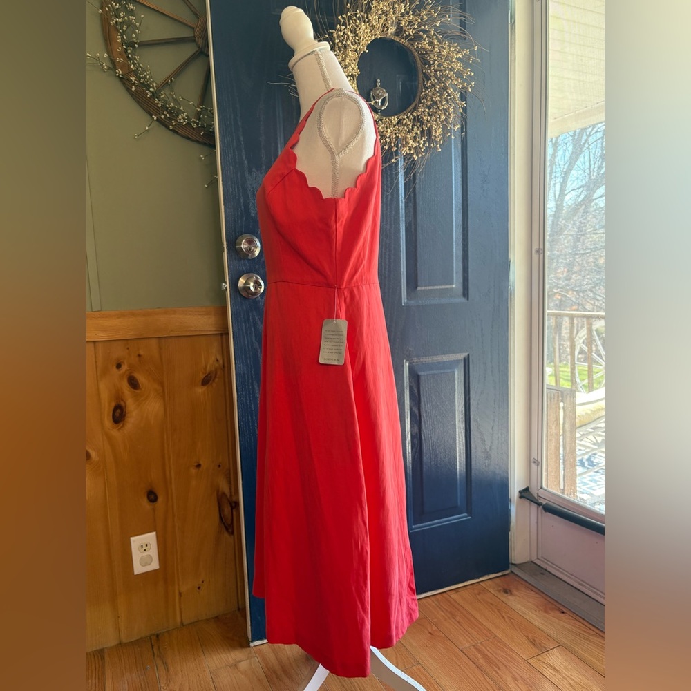 1901 Saucy Red Scalloped Linen Blend Midi Dress size Large NWT - Picture 3 of 15